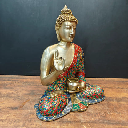 Brassaura® Brass Buddha Statue | Handcrafted Meditating Buddha Idol with Blessing Gesture | Premium Brass Home Temple, Living Room, Office & Meditation Décor | Height 23 Inches | 23 Kg