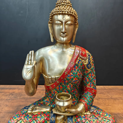 Brassaura® Brass Buddha Statue | Handcrafted Meditating Buddha Idol with Blessing Gesture | Premium Brass Home Temple, Living Room, Office & Meditation Décor | Height 23 Inches | 23 Kg