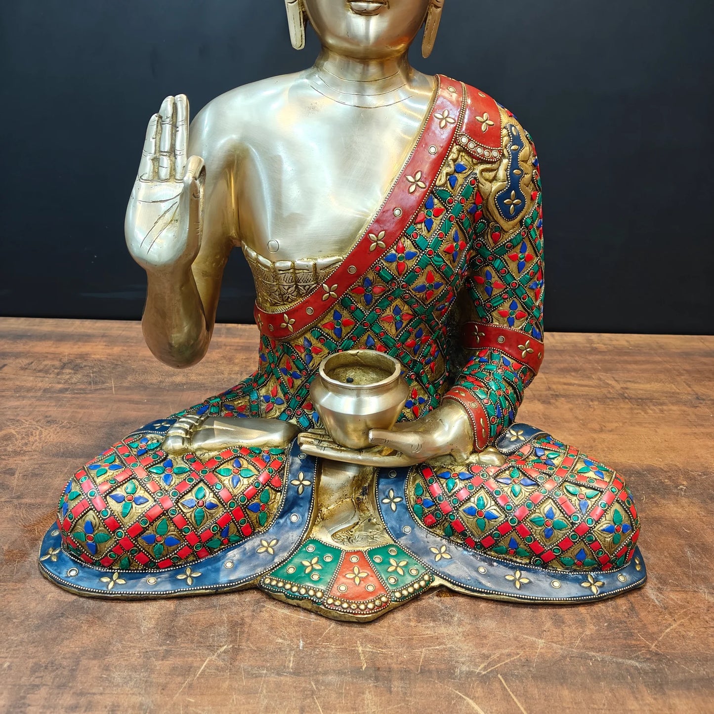Brassaura® Brass Buddha Statue | Handcrafted Meditating Buddha Idol with Blessing Gesture | Premium Brass Home Temple, Living Room, Office & Meditation Décor | Height 23 Inches | 23 Kg