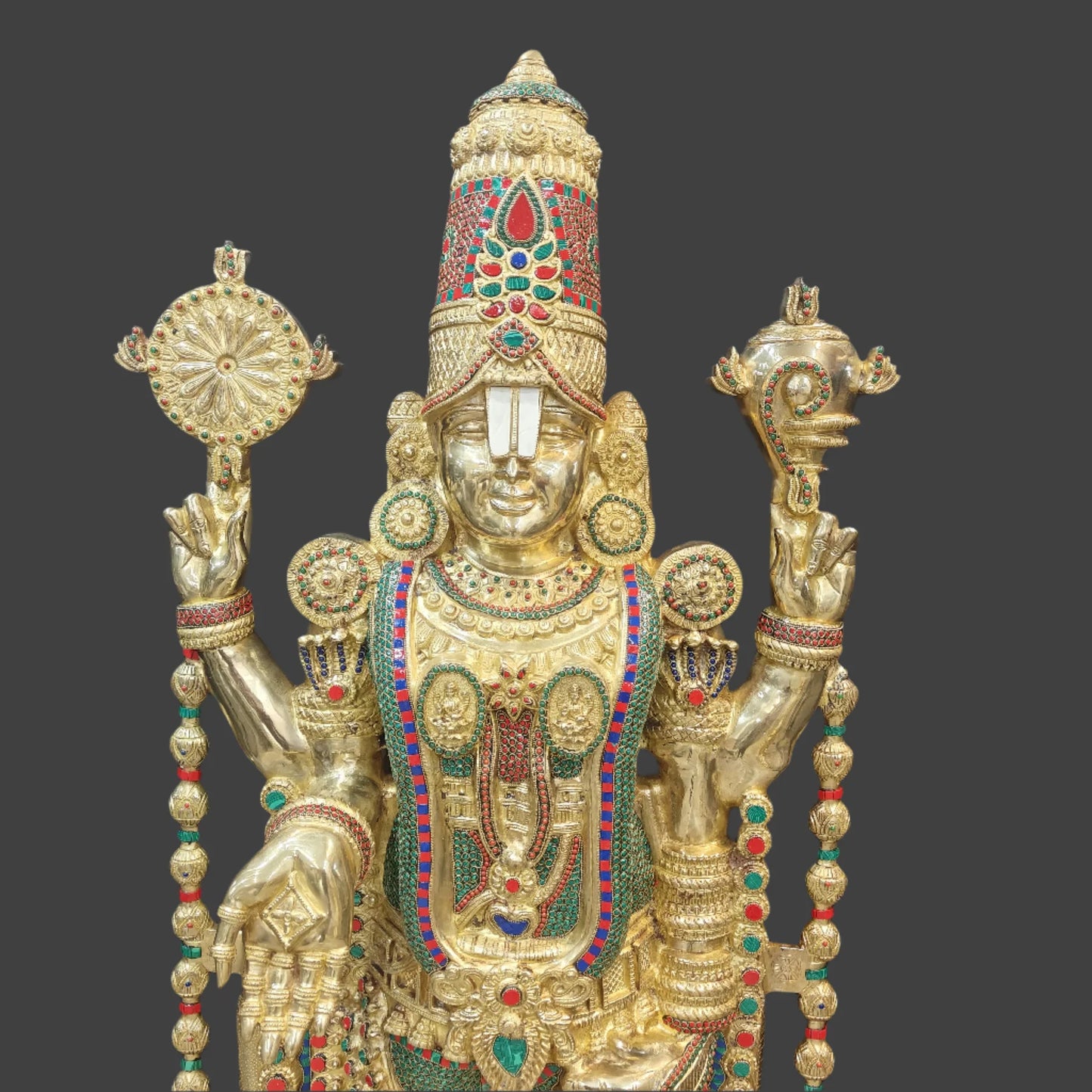 Brassaura® Brass Lord Balaji Venkateswara Idol with Meenakari Work | Handcrafted Tirupati Balaji Murti for Home Temple, Spiritual Décor & Gifting | 70 Inches | 112 Kg
