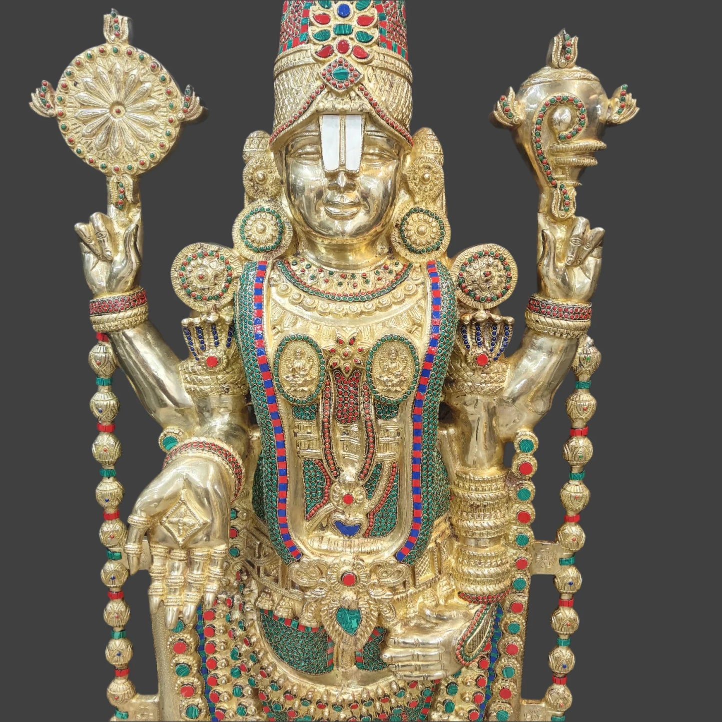 Brassaura® Brass Lord Balaji Venkateswara Idol with Meenakari Work | Handcrafted Tirupati Balaji Murti for Home Temple, Spiritual Décor & Gifting | 70 Inches | 112 Kg