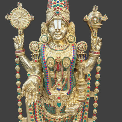 Brassaura® Brass Lord Balaji Venkateswara Idol with Meenakari Work | Handcrafted Tirupati Balaji Murti for Home Temple, Spiritual Décor & Gifting | 70 Inches | 112 Kg