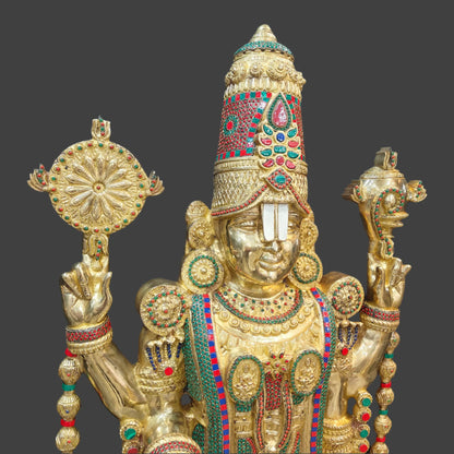 Brassaura® Brass Lord Balaji Venkateswara Idol with Meenakari Work | Handcrafted Tirupati Balaji Murti for Home Temple, Spiritual Décor & Gifting | 70 Inches | 112 Kg