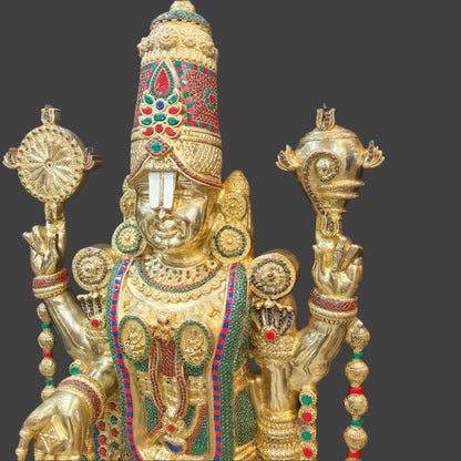 Brassaura® Brass Lord Balaji Venkateswara Idol with Meenakari Work | Handcrafted Tirupati Balaji Murti for Home Temple, Spiritual Décor & Gifting | 70 Inches | 112 Kg