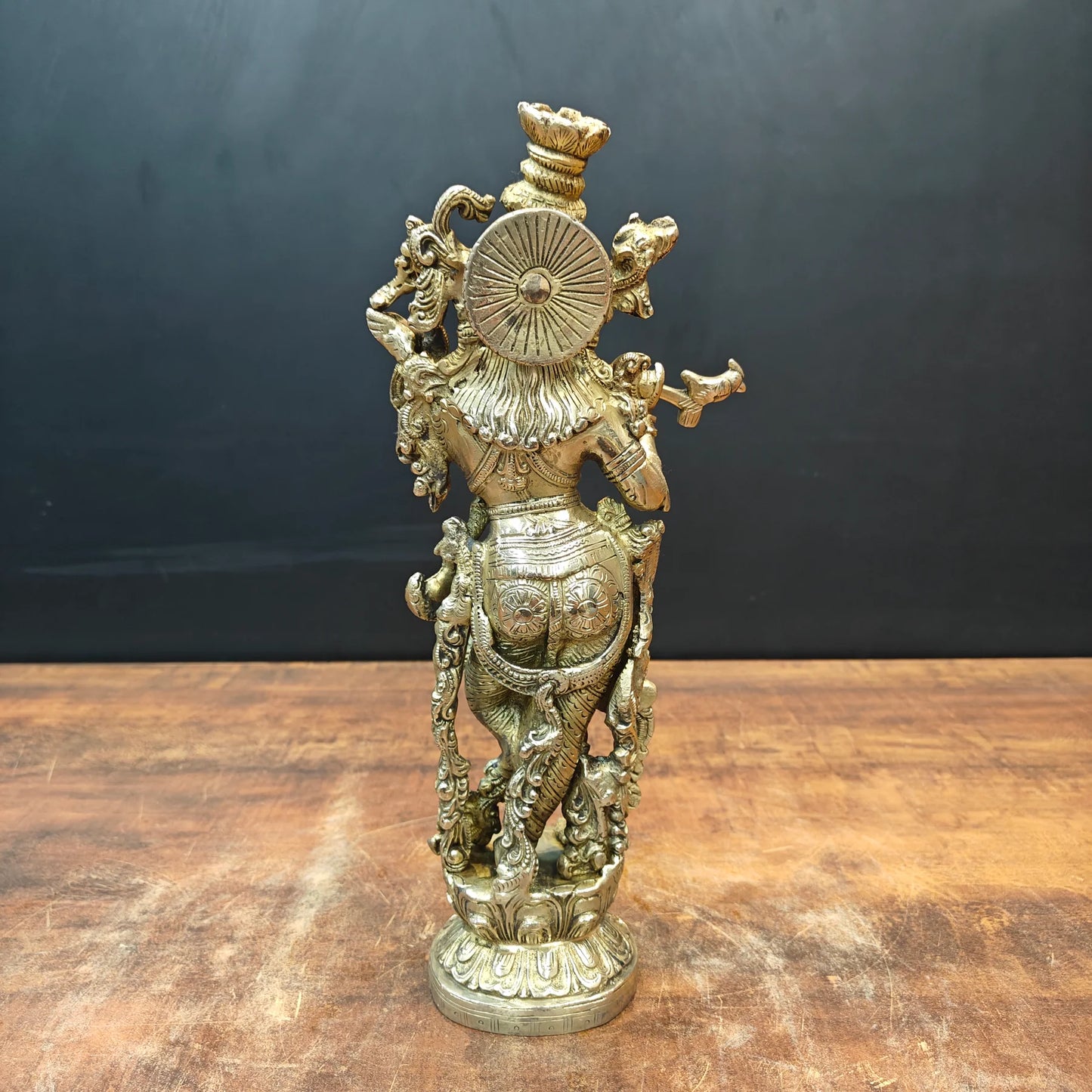 Brassaura® Brass Lord Krishna Playing Flute Statue | Handcrafted Standing Krishna Murti for Home Temple, Spiritual Décor & Gifting | 14 Inches | 4.4 Kg