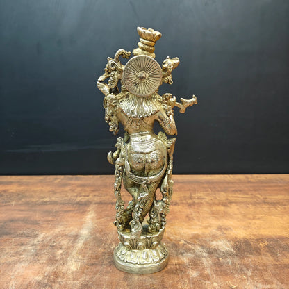 Brassaura® Brass Lord Krishna Playing Flute Statue | Handcrafted Standing Krishna Murti for Home Temple, Spiritual Décor & Gifting | 14 Inches | 4.4 Kg