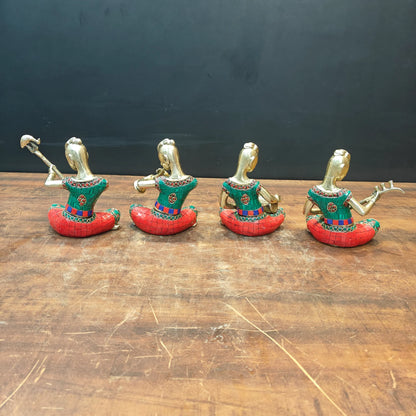 Brassaura® Brass Tribal Musician Figurines Set of 4 | Handcrafted Decorative Music Band Showpieces with Meenakari Art | Traditional Rajasthani Folk Music Statues for Home Décor & Gifting | 6.5 Inches | 7 Kg