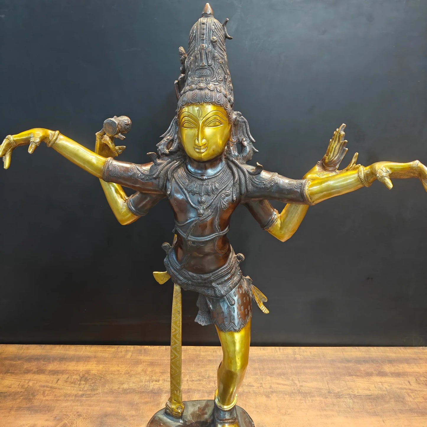 Brassaura® Brass Ardhanarishvara Idol | Handcrafted Ardhanareeshwar Statue | Lord Shiva & Goddess Parvati Brass Murti for Home Temple, Spiritual Décor & Gifting | 42 Inches | 32 Kg