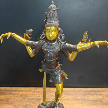 Brassaura® Brass Ardhanarishvara Idol | Handcrafted Ardhanareeshwar Statue | Lord Shiva & Goddess Parvati Brass Murti for Home Temple, Spiritual Décor & Gifting | 42 Inches | 32 Kg