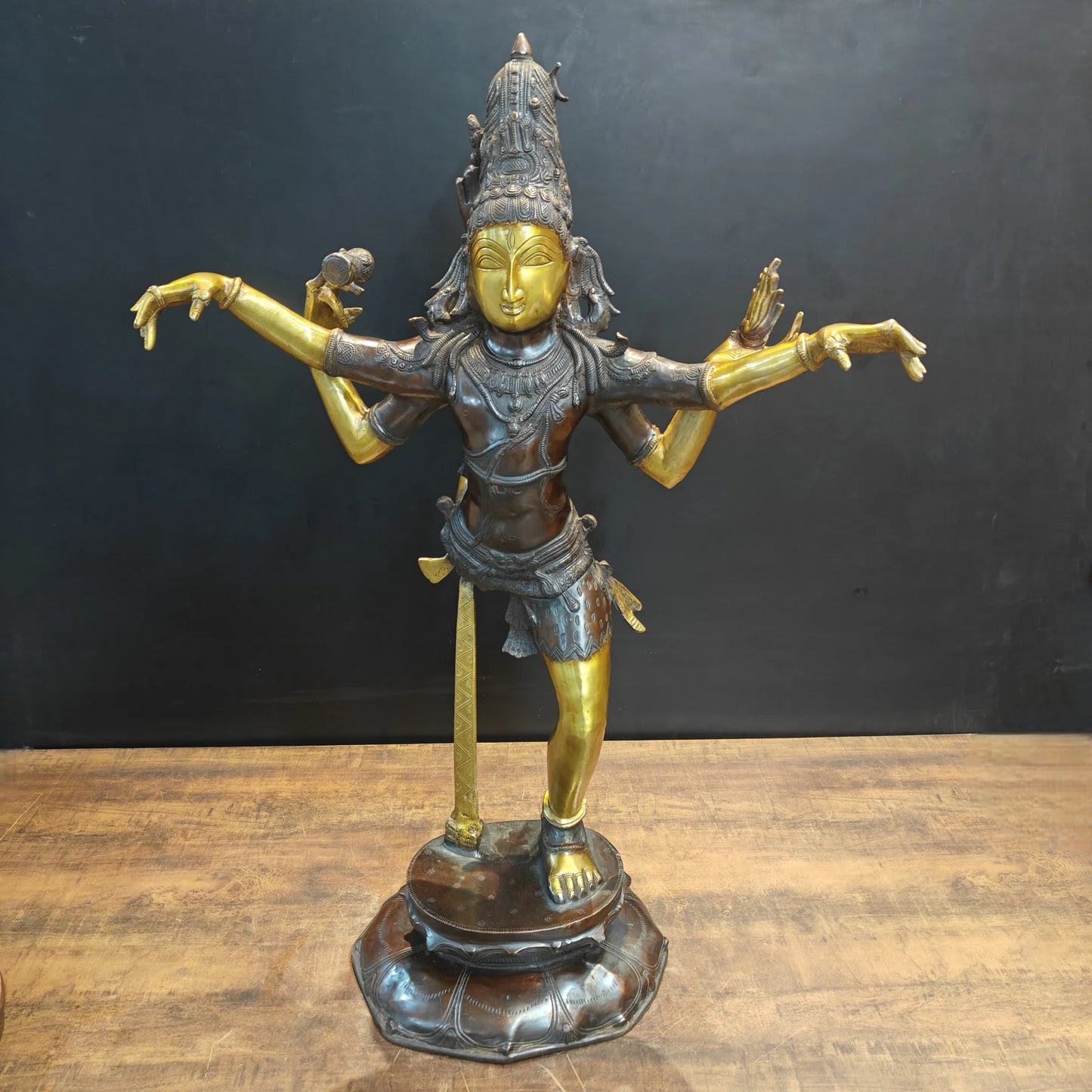 Brassaura® Brass Ardhanarishvara Idol | Handcrafted Ardhanareeshwar Statue | Lord Shiva & Goddess Parvati Brass Murti for Home Temple, Spiritual Décor & Gifting | 42 Inches | 32 Kg