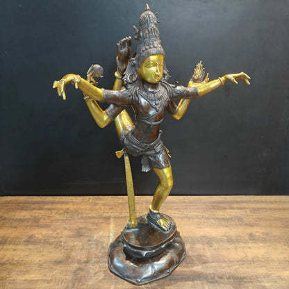 Brassaura® Brass Ardhanarishvara Idol | Handcrafted Ardhanareeshwar Statue | Lord Shiva & Goddess Parvati Brass Murti for Home Temple, Spiritual Décor & Gifting | 42 Inches | 32 Kg