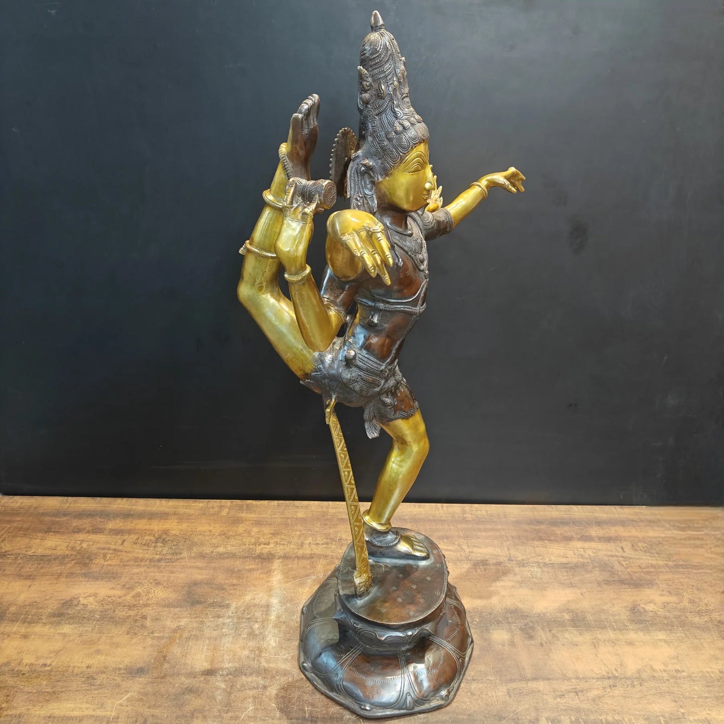 Brassaura® Brass Ardhanarishvara Idol | Handcrafted Ardhanareeshwar Statue | Lord Shiva & Goddess Parvati Brass Murti for Home Temple, Spiritual Décor & Gifting | 42 Inches | 32 Kg