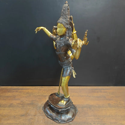 Brassaura® Brass Ardhanarishvara Idol | Handcrafted Ardhanareeshwar Statue | Lord Shiva & Goddess Parvati Brass Murti for Home Temple, Spiritual Décor & Gifting | 42 Inches | 32 Kg