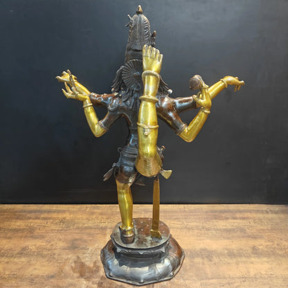 Brassaura® Brass Ardhanarishvara Idol | Handcrafted Ardhanareeshwar Statue | Lord Shiva & Goddess Parvati Brass Murti for Home Temple, Spiritual Décor & Gifting | 42 Inches | 32 Kg