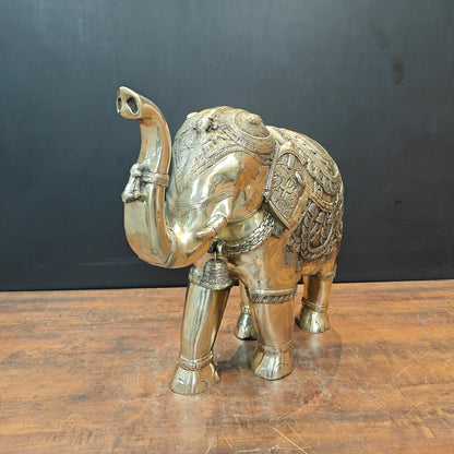 Brassaura® Brass Elephant Statue | Handcrafted Decorative Elephant Showpiece | Premium Solid Brass Home Décor, Living Room, Office, Entrance & Vastu Décor | Height 22 Inches | 35 Kg