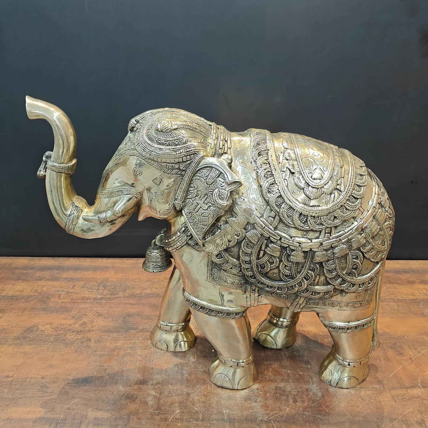 Brassaura® Brass Elephant Statue | Handcrafted Decorative Elephant Showpiece | Premium Solid Brass Home Décor, Living Room, Office, Entrance & Vastu Décor | Height 22 Inches | 35 Kg