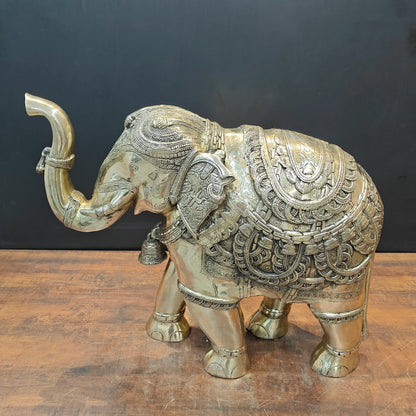 Brassaura® Brass Elephant Statue | Handcrafted Decorative Elephant Showpiece | Premium Solid Brass Home Décor, Living Room, Office, Entrance & Vastu Décor | Height 22 Inches | 35 Kg