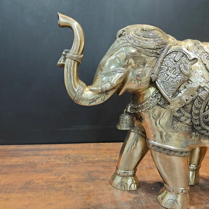 Brassaura® Brass Elephant Statue | Handcrafted Decorative Elephant Showpiece | Premium Solid Brass Home Décor, Living Room, Office, Entrance & Vastu Décor | Height 22 Inches | 35 Kg