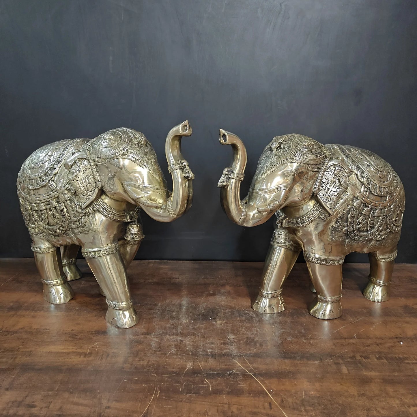 Brassaura® Pair of Decorative Brass Elephants | Symbol of Strength, Prosperity & Good Fortune | Height 22 Inches & Weight 70 Kgs