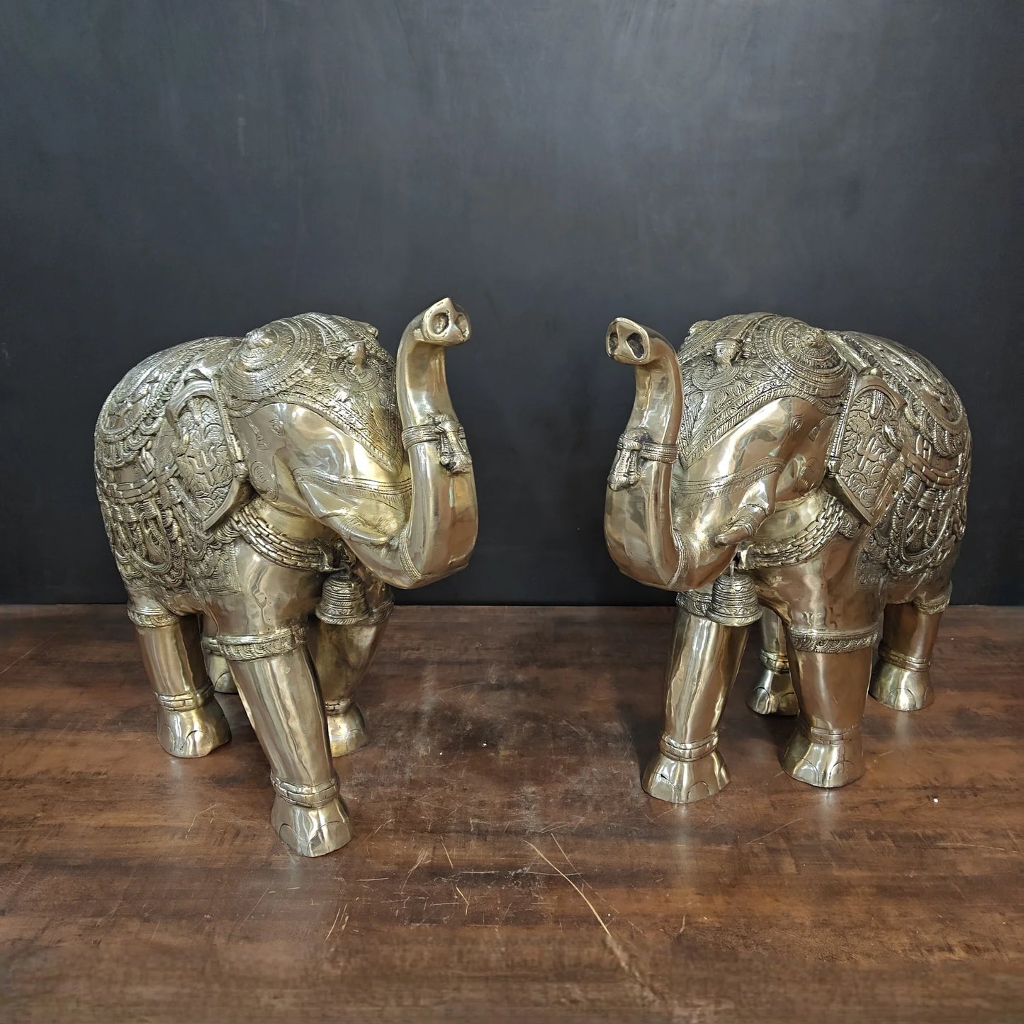 Brassaura® Pair of Decorative Brass Elephants | Symbol of Strength, Prosperity & Good Fortune | Height 22 Inches & Weight 70 Kgs