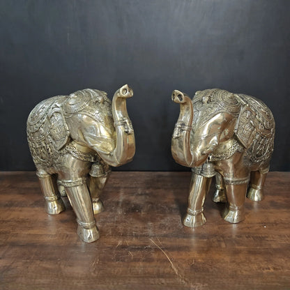 Brassaura® Pair of Decorative Brass Elephants | Symbol of Strength, Prosperity & Good Fortune | Height 22 Inches & Weight 70 Kgs