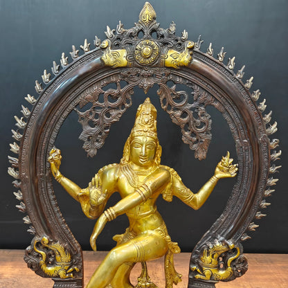 Brassaura® Brass Nataraja Idol with Prabhavali Frame | Handcrafted Dancing Lord Shiva Statue | Premium Brass Shiva Murti for Home Temple, Spiritual Décor & Gifting | 25 Inches | 14 Kg
