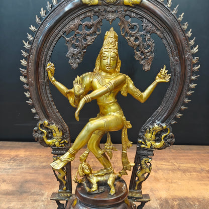 Brassaura® Brass Nataraja Idol with Prabhavali Frame | Handcrafted Dancing Lord Shiva Statue | Premium Brass Shiva Murti for Home Temple, Spiritual Décor & Gifting | 25 Inches | 14 Kg