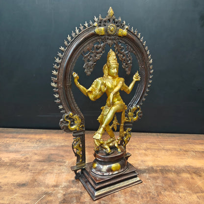 Brassaura® Brass Nataraja Idol with Prabhavali Frame | Handcrafted Dancing Lord Shiva Statue | Premium Brass Shiva Murti for Home Temple, Spiritual Décor & Gifting | 25 Inches | 14 Kg