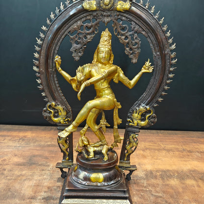 Brassaura® Brass Nataraja Idol with Prabhavali Frame | Handcrafted Dancing Lord Shiva Statue | Premium Brass Shiva Murti for Home Temple, Spiritual Décor & Gifting | 25 Inches | 14 Kg