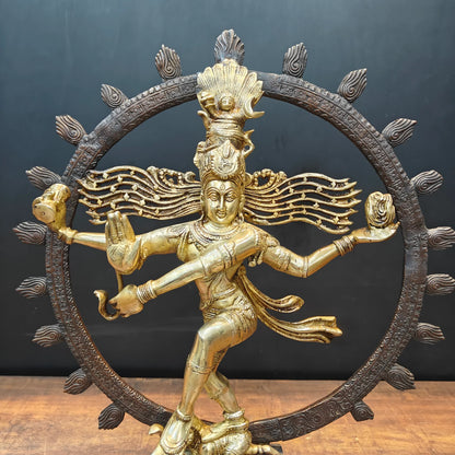 Brassaura® Brass Lord Nataraja Statue | Dancing Shiva Idol with Ornate Pedestal | Handcrafted Brass Sculpture for Home Temple, Spiritual Décor & Gifting | 22.5 Inches | 11 Kg