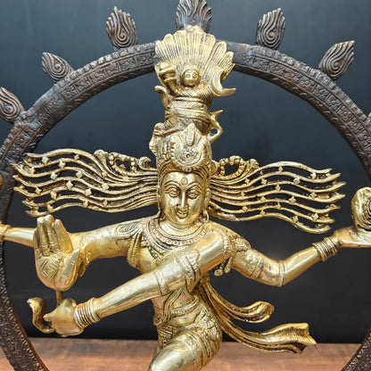Brassaura® Brass Lord Nataraja Statue | Dancing Shiva Idol with Ornate Pedestal | Handcrafted Brass Sculpture for Home Temple, Spiritual Décor & Gifting | 22.5 Inches | 11 Kg