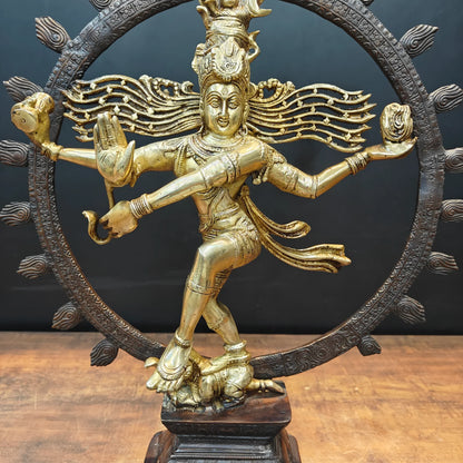 Brassaura® Brass Lord Nataraja Statue | Dancing Shiva Idol with Ornate Pedestal | Handcrafted Brass Sculpture for Home Temple, Spiritual Décor & Gifting | 22.5 Inches | 11 Kg