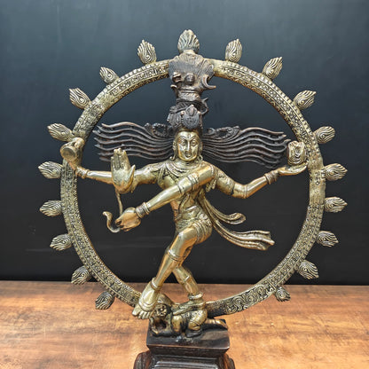 Brassaura® Brass Nataraja Idol with Prabhavali | Handcrafted Dancing Lord Shiva Statue | Premium Brass Shiva Murti for Home Temple, Spiritual Décor & Gifting | 22.5 Inches | 11 Kg