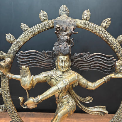 Brassaura® Brass Nataraja Idol with Prabhavali | Handcrafted Dancing Lord Shiva Statue | Premium Brass Shiva Murti for Home Temple, Spiritual Décor & Gifting | 22.5 Inches | 11 Kg