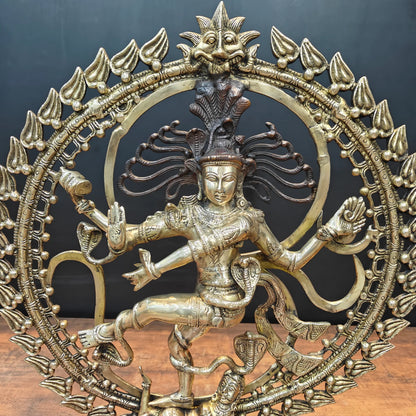 Brassaura® Brass Nataraja Idol with Ornate Prabhavali | Handcrafted Dancing Lord Shiva Statue | Premium Brass Shiva Murti for Home Temple, Spiritual Décor & Gifting | 24 Inches | 12 Kg