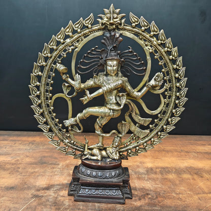Brassaura® Brass Nataraja Idol with Ornate Prabhavali | Handcrafted Dancing Lord Shiva Statue | Premium Brass Shiva Murti for Home Temple, Spiritual Décor & Gifting | 24 Inches | 12 Kg