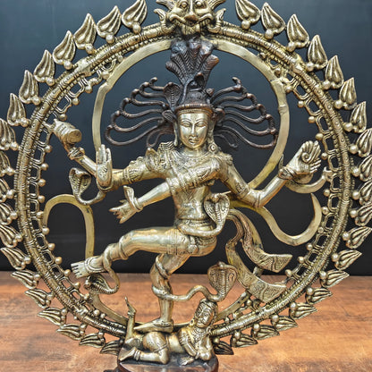 Brassaura® Brass Nataraja Idol with Ornate Prabhavali | Handcrafted Dancing Lord Shiva Statue | Premium Brass Shiva Murti for Home Temple, Spiritual Décor & Gifting | 24 Inches | 12 Kg