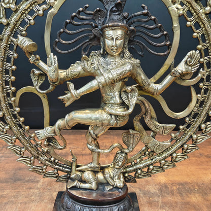 Brassaura® Brass Nataraja Idol with Ornate Prabhavali | Handcrafted Dancing Lord Shiva Statue | Premium Brass Shiva Murti for Home Temple, Spiritual Décor & Gifting | 24 Inches | 12 Kg