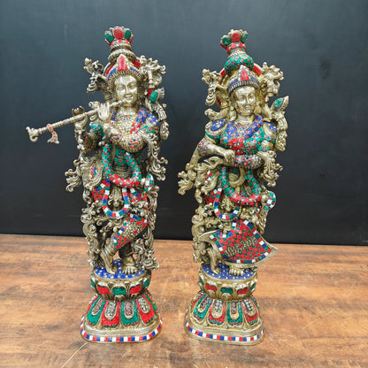 Brassaura® Brass Radha Krishna Idol Set | Handcrafted Colored Brass Radha Krishna Murti | Premium Home Temple, Living Room & Spiritual Décor | Height 29 Inches | 33 Kg