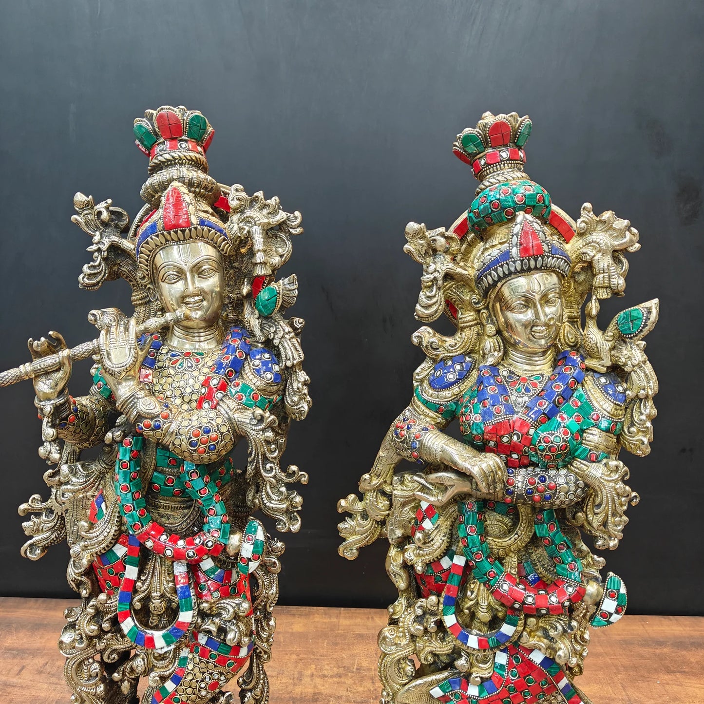 Brassaura® Brass Radha Krishna Idol Set | Handcrafted Colored Brass Radha Krishna Murti | Premium Home Temple, Living Room & Spiritual Décor | Height 29 Inches | 33 Kg