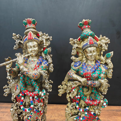 Brassaura® Brass Radha Krishna Idol Set | Handcrafted Colored Brass Radha Krishna Murti | Premium Home Temple, Living Room & Spiritual Décor | Height 29 Inches | 33 Kg