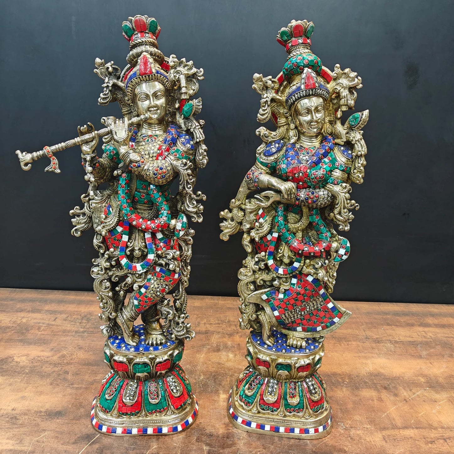 Brassaura® Brass Radha Krishna Idol Set | Handcrafted Colored Brass Radha Krishna Murti | Premium Home Temple, Living Room & Spiritual Décor | Height 29 Inches | 33 Kg