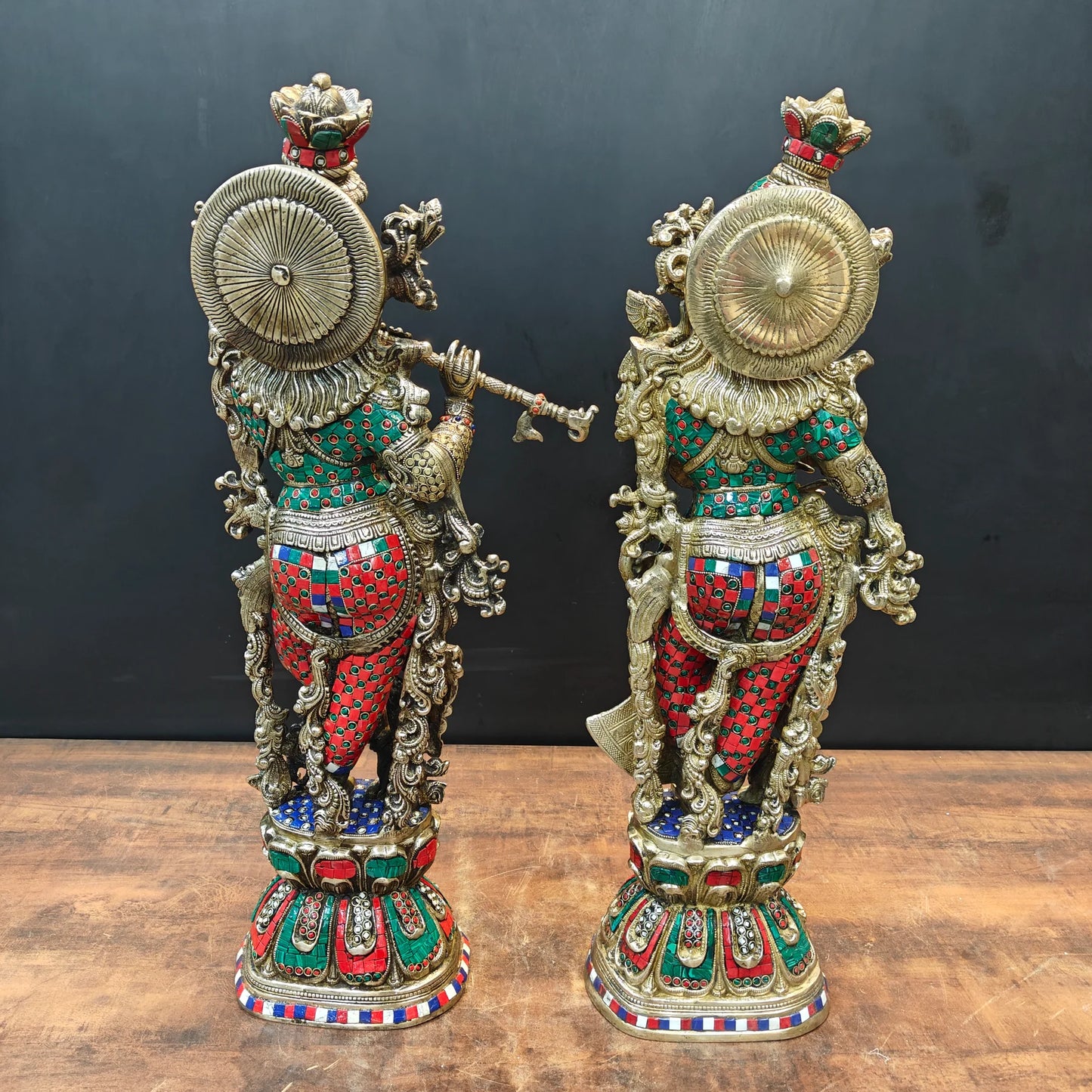 Brassaura® Brass Radha Krishna Idol Set | Handcrafted Colored Brass Radha Krishna Murti | Premium Home Temple, Living Room & Spiritual Décor | Height 29 Inches | 33 Kg
