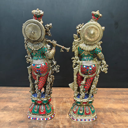 Brassaura® Brass Radha Krishna Idol Set | Handcrafted Colored Brass Radha Krishna Murti | Premium Home Temple, Living Room & Spiritual Décor | Height 29 Inches | 33 Kg