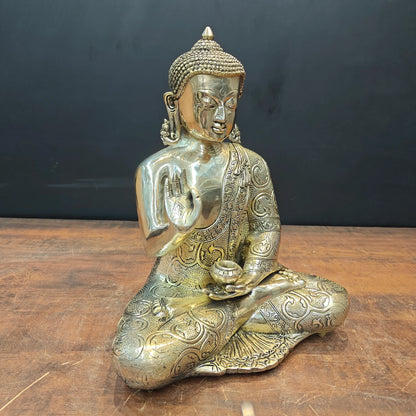 ब्रासोरा® वृंदावन वेणुगोपाल कृष्ण पीतल की प्रतिमा मोर के साथ | एंटीक नीला और सुनहरा रंग | ऊँचाई 20 इंच