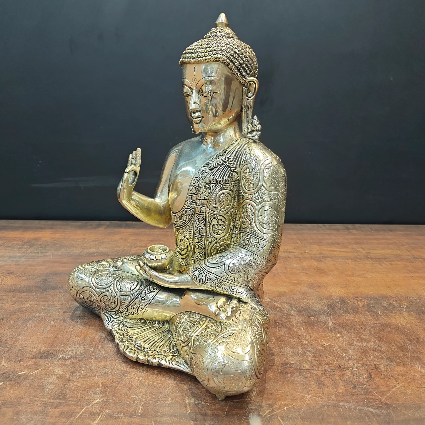 ब्रासोरा® वृंदावन वेणुगोपाल कृष्ण पीतल की प्रतिमा मोर के साथ | एंटीक नीला और सुनहरा रंग | ऊँचाई 20 इंच