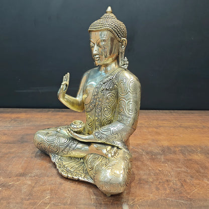 ब्रासोरा® वृंदावन वेणुगोपाल कृष्ण पीतल की प्रतिमा मोर के साथ | एंटीक नीला और सुनहरा रंग | ऊँचाई 20 इंच