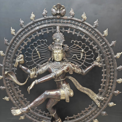 Brassaura® Brass Nataraja Statue | Lord Shiva Nataraj Dancing Idol with Prabhavali | Handcrafted Premium Brass Murti for Home Temple, Spiritual Décor & Gifting | 48 Inches | 55 Kg