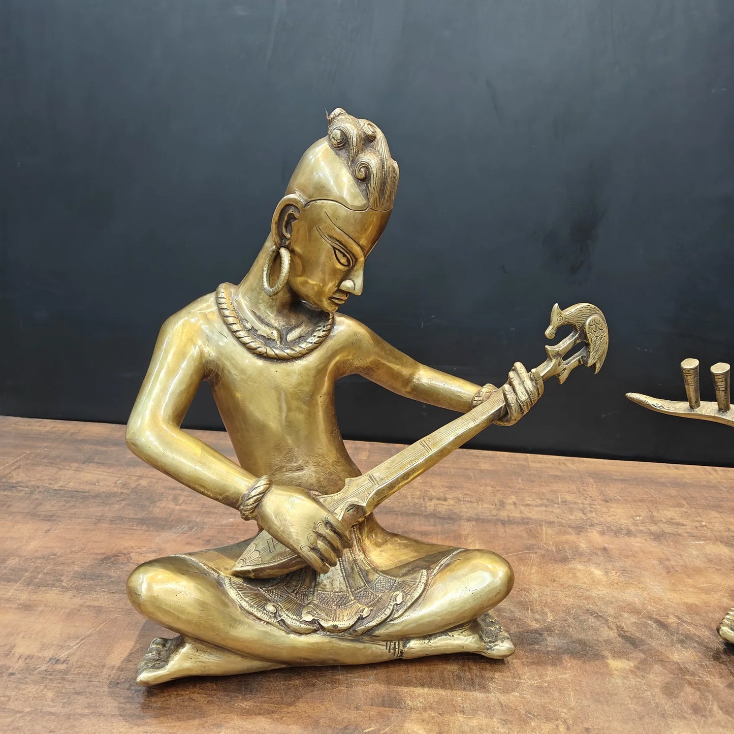Brassaura® Brass Tribal Musician Statue Set of 2 | Handcrafted Indian Folk Musician Figurines | Traditional Brass Home Décor Showpiece | Height 18 Inches | 30 Kg