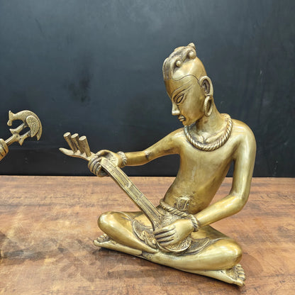 Brassaura® Brass Tribal Musician Statue Set of 2 | Handcrafted Indian Folk Musician Figurines | Traditional Brass Home Décor Showpiece | Height 18 Inches | 30 Kg